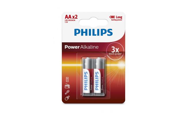مجموعة من 2 بطارية قلوية طويلة الأمد LR6P2B/97 AA 1.5 فولت من Philips