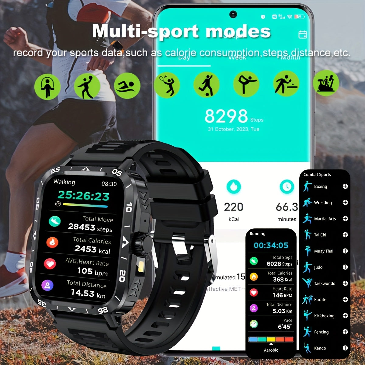 2024 New Smartwatch, IP67, LED Display, for Outdoor Sports,