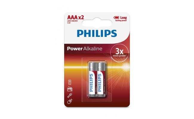 Philips LR03P2B/97 AAA 1.5V Long Lasting Power Alkaline Battery Pack of 2