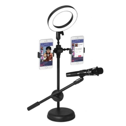 Mobile Phone Stand Live Voice Professional Microphone Mic Stand LED Selfie Light Holder