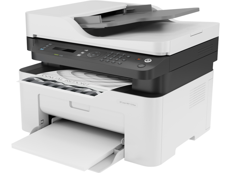 طابعة HP Laser MFP 137fnw طباعة ونسخ ومسح ضوئي وفاكس وطباعة أحادية اللون