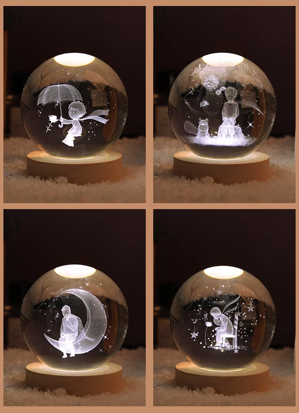 crystal ball 3D crystal ,LED night light with wooden base