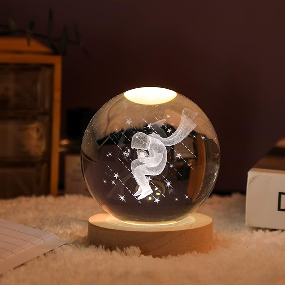 crystal ball 3D crystal ,LED night light with wooden base